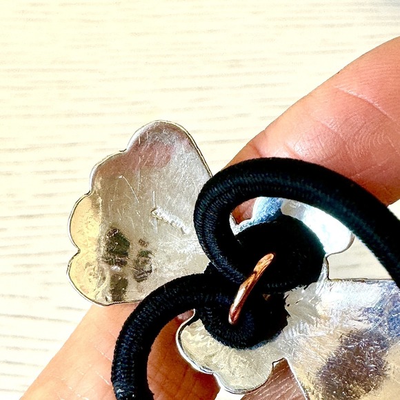 Turquoise Navajo Hair Tie 1.75in Ponytail Hand Stamped Sterling Ornament Concho main image 5